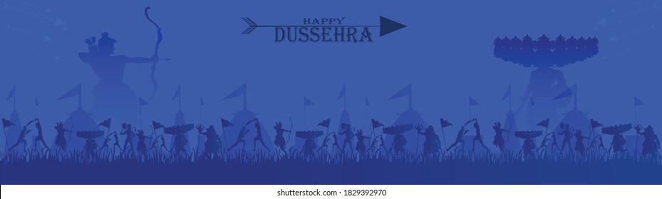 Lord Ram killing Ravan design for Dussehra festival of India, vector illustration.