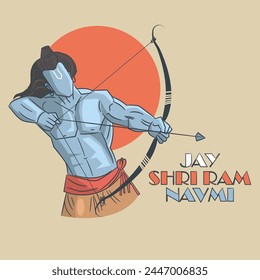 Lord Rama with archery.Ram Navmi festival vector illustration.  