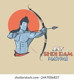 Lord Rama with archery.Ram Navmi festival vector illustration.  