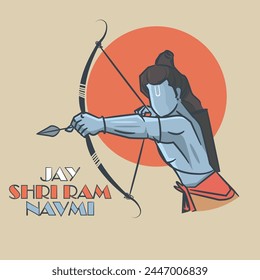 Lord Rama with archery.Ram Navmi festival vector illustration.  