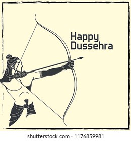 Lord Rama with arrow killing Ravana in Navratri festival of India poster with hindi text Dussehra, Happy Dussehra