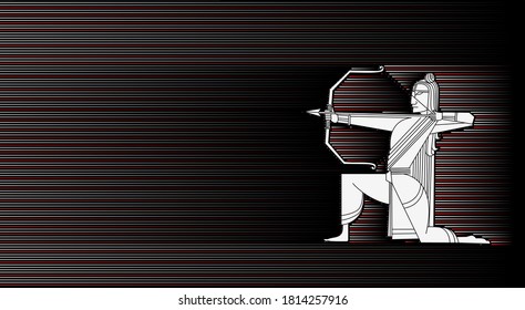 Lord Rama with arrow killing Ravana in Navratri festival of India poster with hindi text Dussehra, Vector illustration.