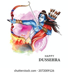 Lord rama with arrow killing ravana in navratri festival card background