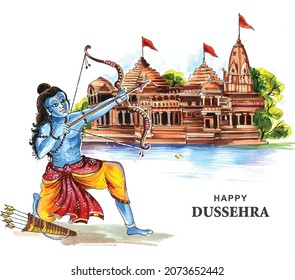 Lord rama with arrow killing ravana in navratri festival card background