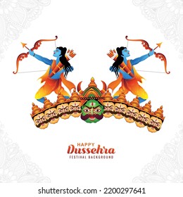 Lord rama with arrow killing ravana in happy dussehra holiday card background	