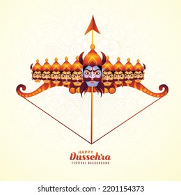 Lord rama with arrow killing ravana in happy dussehra celebration festival background