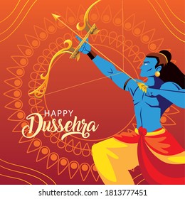lord Rama with bow and arrow in happy Dussehra festival vector illustration design