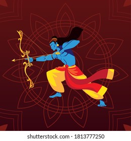 lord Rama with bow and arrow over floral decorative background vector illustration design