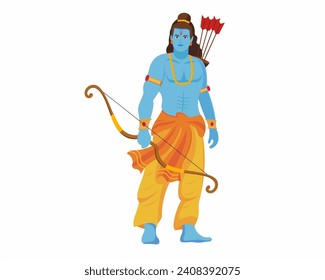 Lord Rama con flecha de arco regresa a su ilustración vectorial del templo de Janambhoomi ram mandir	
