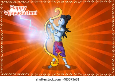 Lord Rama with broken Shiva Dhanush wishing Happy Dussehra in vector