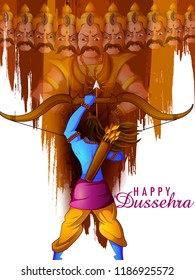 Lord Rama with demon Ravana in Happy Dussehra Navratri celebration India holiday background. Vector illustration