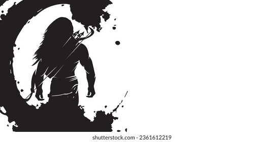 Lord rama with grunge ink splash background silhouette graphic design,