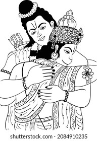 Lord Rama with Hanuman for Happy Ram Navami in vector. Indian wedding clipart symbol of lord rama and hanuman standing. artist vector illustrator of lord rama and hanuman in dussehra festival of india