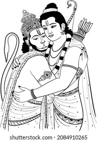 Lord Rama with Hanuman for Happy Ram Navami in vector. Indian wedding clipart symbol of lord rama and hanuman standing. artist vector illustrator of lord rama and hanuman in dussehra festival of india