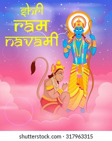 Lord Rama with Hanuman for Happy Ram Navami in vector