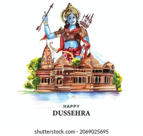 Lord rama happy dussehra festival wishes card watercolor background