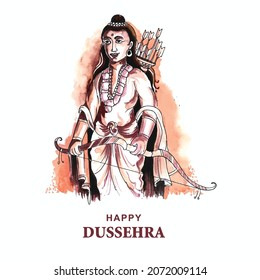 Lord rama happy dussehra festival wishes card watercolor background