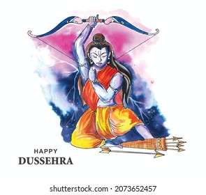 Lord rama happy dussehra festival wishes card watercolor background