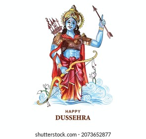 Lord rama happy dussehra festival wishes card watercolor background