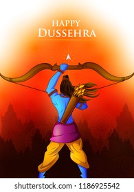 Lord Rama in Happy Dussehra Navratri celebration India holiday background. Vector illustration