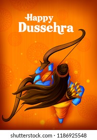 Lord Rama in Happy Dussehra Navratri celebration India holiday background. Vector illustration