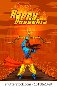 Lord Rama in Happy Dussehra Navratri celebration India holiday background. Vector illustration