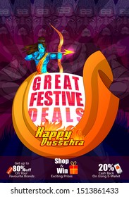 Lord Rama in Happy Dussehra Navratri celebration India holiday advertisement sale promotion offer background. Vector illustration