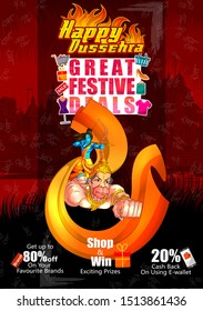 Lord Rama in Happy Dussehra Navratri celebration India holiday advertisement sale promotion offer background. Vector illustration
