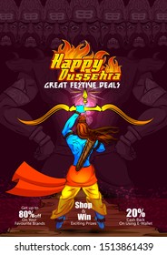 Lord Rama in Happy Dussehra Navratri celebration India holiday advertisement sale promotion offer background. Vector illustration