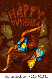 Lord Rama in Happy Dussehra Navratri celebration India holiday background with Hindi text meaning Shri Ram. Vector illustration