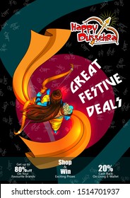 Lord Rama in Happy Dussehra Navratri celebration India holiday advertisement sale promotion offer background with Hindi text meaning Shri Ram. Vector illustration