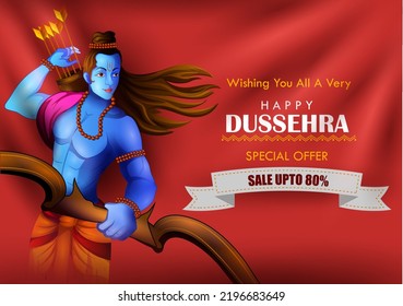 Lord Rama in Happy Dussehra Navratri celebration India holiday background. Vector illustration