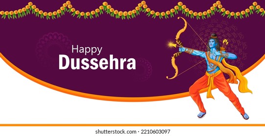 Lord Rama in Happy Dussehra Navratri celebration India holiday background. Vector illustration