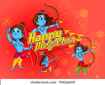 Lord Rama in Happy Dussehra Navratri celebration India holiday background. Vector illustration