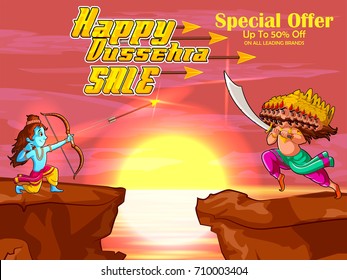 Lord Rama in Happy Dussehra Navratri celebration India holiday advertisement sale promotion offer background. Vector illustration