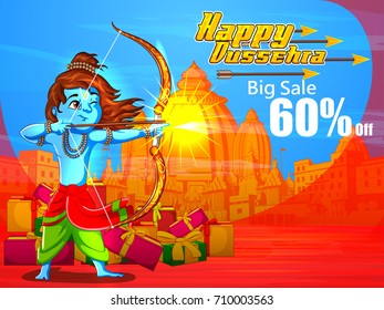 Lord Rama in Happy Dussehra Navratri celebration India holiday advertisement sale promotion offer background. Vector illustration