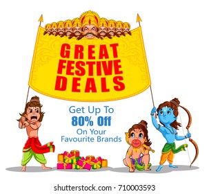 Lord Rama in Happy Dussehra Navratri celebration India holiday advertisement sale promotion offer background. Vector illustration