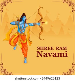 Lord Rama in Happy Ram Navami celebration of India holiday background. Vector illustration