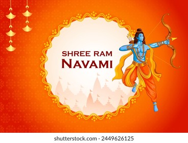 Lord Rama in Happy Ram Navami celebration of India holiday background. Vector illustration