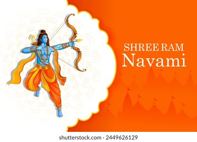 Lord Rama in Happy Ram Navami celebration of India holiday background. Vector illustration