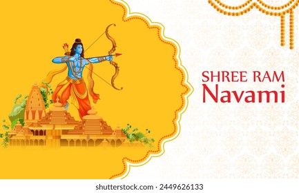 Lord Rama in Happy Ram Navami celebration of India holiday background. Vector illustration