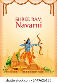 Lord Rama in Happy Ram Navami celebration of India holiday background. Vector illustration