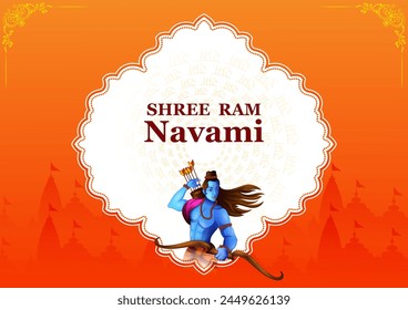 Lord Rama in Happy Ram Navami celebration of India holiday background. Vector illustration