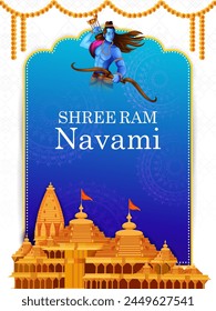 Lord Rama in Happy Ram Navami celebration of India holiday background. Vector illustration