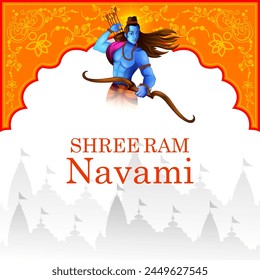 Lord Rama in Happy Ram Navami celebration of India holiday background. Vector illustration