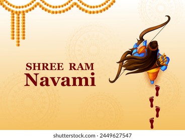 Lord Rama in Happy Ram Navami feiert Indien Urlaub Hintergrund. Vektorillustration