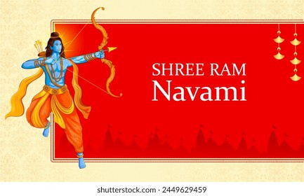 Lord Rama in Happy Ram Navami celebration of India holiday background. Vector illustration