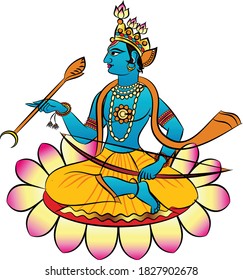 Lord Rama, the Hindu god. sitting on a lotus with a bow and arrow. for textile printing, logo, wallpaper