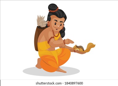 Lord Rama is holding squirrel in hand. Vector graphic illustration. Individually on a white background.