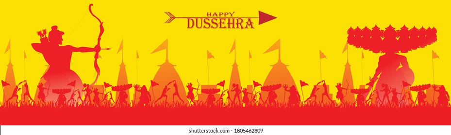 Lord Rama killing Ravan design for Dussehra festival of India, vector illustration.